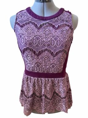 Ricki’s Purple Lace Peplum Sleeveless Blouse Floral Crochet Y2K Fairycore Top